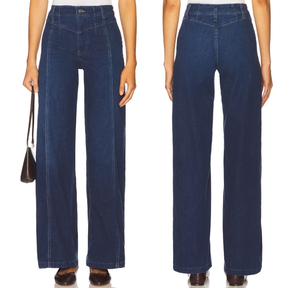 Free People Libre Wide Leg High Rise Revolve Blue Jeans in Lock and Key size 31